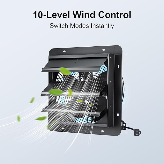 GROWNEER 12 Inch Exhaust Fan with Temperature Humidity Controller, 1200CFM Remote Control Shutter Exhaust Fan, 10-Speed Adjustable Wall Mount Attic Fan for Greenhouses Garages Sheds