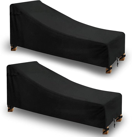 Chaise Lounge Covers Outdoor Waterproof 2 Pack,600 D Durable Pool Lounge Chair Covers with Tape Sealed Seam for Outside,68L x 30W x 30H Inch, Black