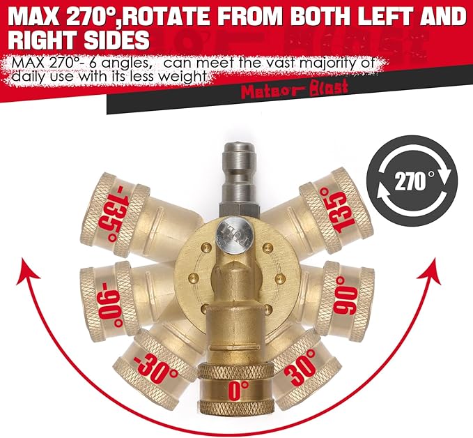Meteor Blast Pivoting Coupler, 270 Degree with 7 Angles, heavy duty design and Stainless Steel Safety Lock for Pressure Washer Spray Nozzle, Clean Hard to Reach Area, 5000PS