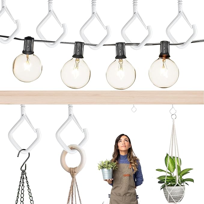 20 PCS Q-Hanger Hooks for String Lights, Ceiling Hooks for Hanging Plants, Wind Chimes, Bird Feeders, Lanterns, Christmas Decorations (Square Hanger)