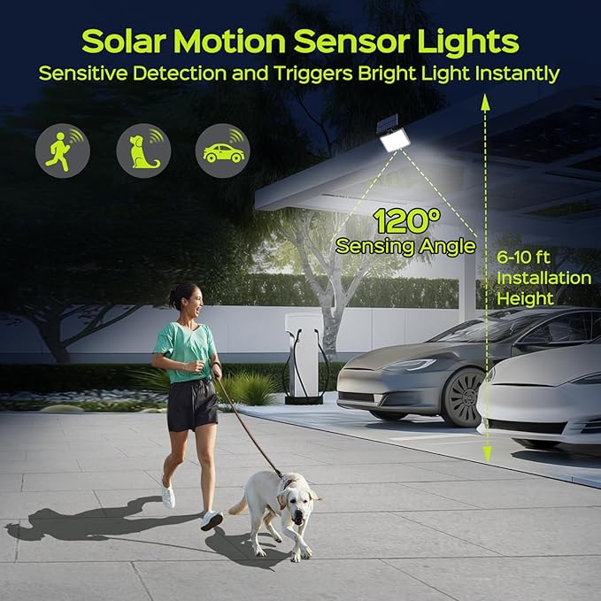 Solar Lights Outdoor, Bright 128 LEDs Flood Light with Optical Lens, Solar Powered Security Lights with 23 ft Cable, Remote Control 5 Modes Motion Sensor Light Outdoor for Garage Yard, 1 Pack