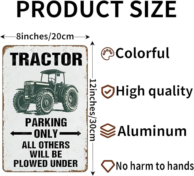 Vintage Parking Only All Others Will Be Plowed Under Metal Tin Sign Tractor Crossing Sign for Men Cave Farm Outdoor Garage 12×8 Inch
