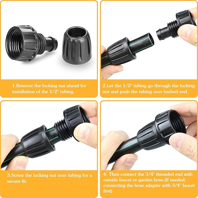 JAYEE Drip Irrigation Tubing Faucet Adapters, 8 Pcs Irrigation Hose Adapter for 3/4" to 1/2" Vinyl Tubing, 3/4 Inch Faucet Connector Adapter Drip Line Parts for Garden Sprinkler Lawn Systems