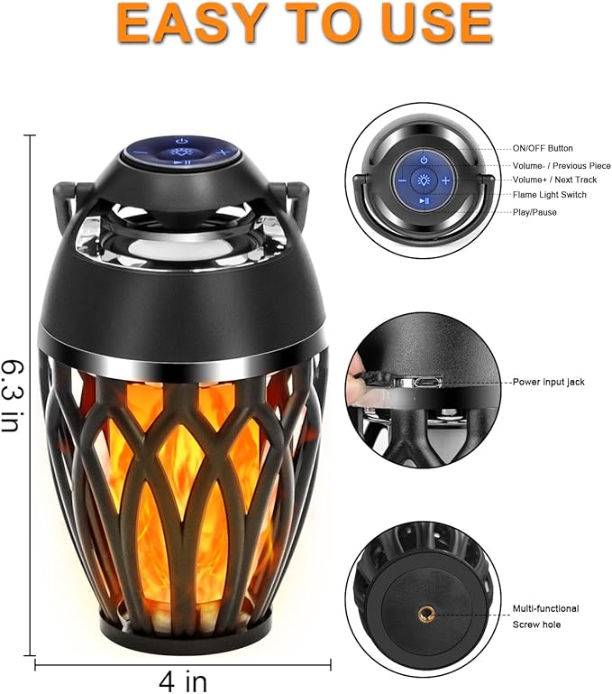 Vanten 2 Packs Outdoor Bluetooth Speakers, Bluetooth 5.0 Led Flame Speaker, IPX5 Waterproof Flame Torch Atmosphere Speaker, Flame Lamp, Gifts for Men Women, Decorations for Party Garden Patio