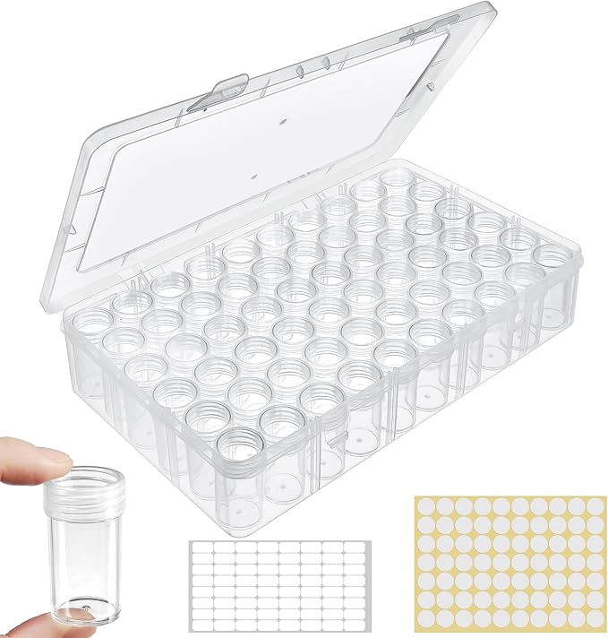 1pack 60 Grids Bead Organizer and Storage Diamond Painting Containers Portable Plastic Case Box Arts Crafts Storage for Seeds Beads Sewing Cosmetic Nail Glitter Powder Small Parts Rhinestones