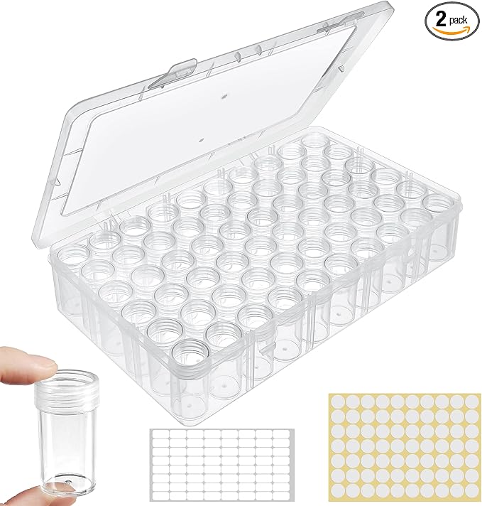 2packs 60 Grids Bead Organizer and Storage Diamond Painting Containers Portable Plastic Case Box Arts Crafts Storage for Seeds Beads Sewing Cosmetic Nail Glitter Powder Small Parts Rhinestones