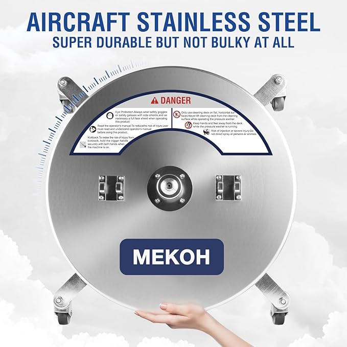MEKOH Pressure Washer Surface Cleaner 24'', 4500PSI Stainless Steel Surface Cleaner Attachment with Wheels, Power Washer Accessory for Driveway Sidewalk Curb Deck Patio Cleaning, 3/8'' Quick-Connect