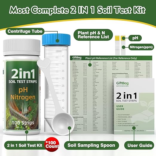 2-in-1 Complete Soil Test Kit for pH & Nitrogen – Includes Soil Sampling Spoon & Centrifuge Tube – Accurate & Easy-to-Use Soil Tester for Garden, Lawn & Plants Care
