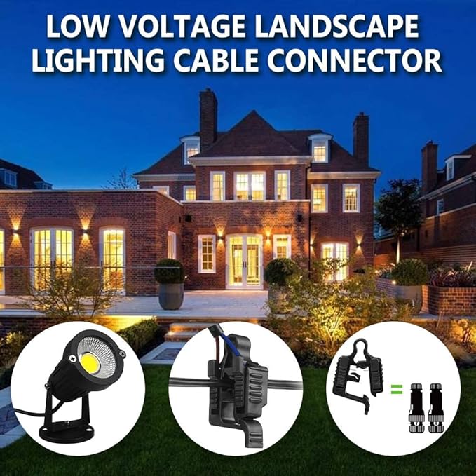 12 Pack Low Voltage Wire Connector, 12-18 Gauge Landscape Lighting Cable Connector Waterproof for Outdoor Path Lights, Spotlights, In-ground Lights, Easy Installation, UL Listed