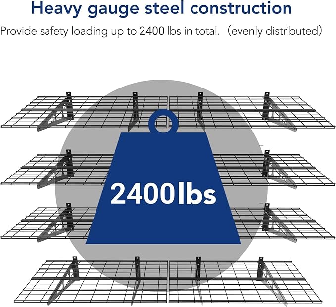 FLEXIMOUNTS 4-Pack 2x6ft 24-inch-by-72-inch Wall Shelf Garage Storage Rack Floating Shelves, Black