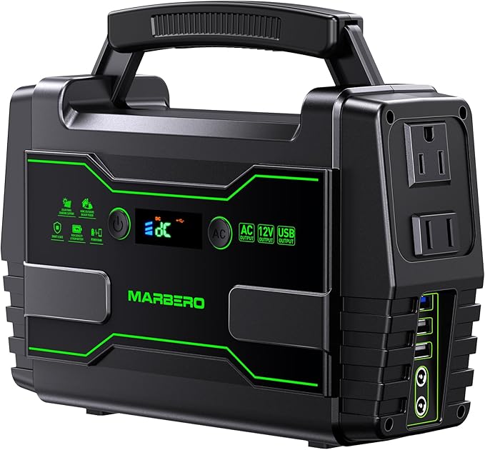 MARBERO Portable Power Station 155Wh Camping Solar Generator 100W with AC DC and USB Outputs LED Fast Charge for Outdoor Adventure Hiking RV Home Blackout Backup CPAP Emergency (Solar Panel Optional)