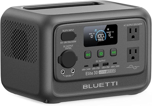 BLUETTI Solar Generator Elite 30 V2, 288Wh LiFePO4 Battery Backup 600W, AC Outlets (Power Lifting 1500W), 0-100% in 70 Min, for Camping, Road Trip, Outage (Solar Panel Optional)