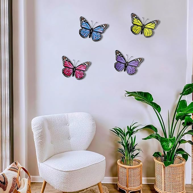 Metal Butterfly Outdoor Decor - 4 Pack 9.8in Butterflies Wall Sculpture Hanging Decor for Outside Home Yard Patio Fence Garden Decorations