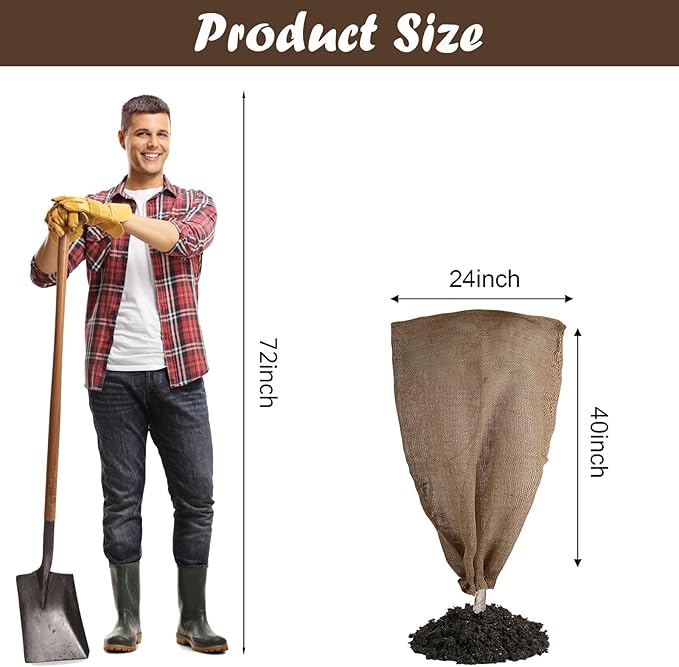 3 Pack 24'' x 40'' Reusable Warm Burlap Winter Plant Cover Bags with Drawstring Burlap Plant Covers Freeze Protection Large Plant Frost Cloth Cold Freeze Blanket Protecting Fruit Tree Potted Plants
