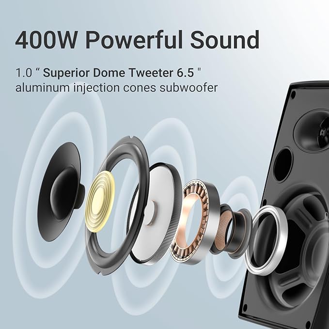 Herdio 400W 6.5 Inch Passive Outdoor Speakers Wired Waterproof,2 Way Wall Mounted Speakers with Powerful Bass for Patio Home Indoor Poolside Deck Backyard (Pair,Black)