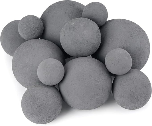 Stanbroil 12 Pack Ceramic Fire Balls, Mixed 4 Sizes Fireplace Balls, Modern Accessory for Indoor or Outdoor Fireplace, Fire Pits and Fire Bowl, Gray