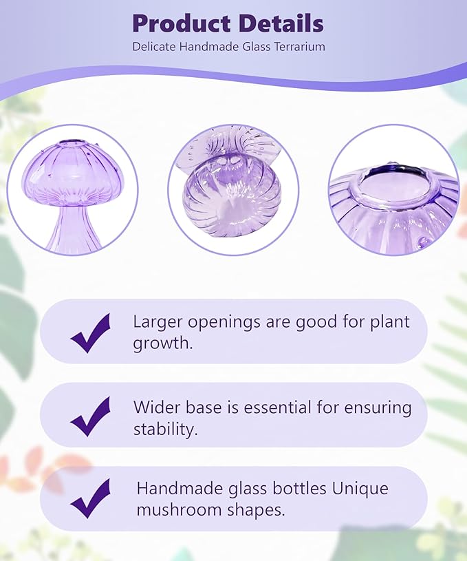 Nacome Mushroom Glass Propagation Station for Plants: Set of 8 Colored Vases Terrarium Kit for Home Office Indoor Hydroponics Decor - Birthday Gifts for Women Mom Grandma