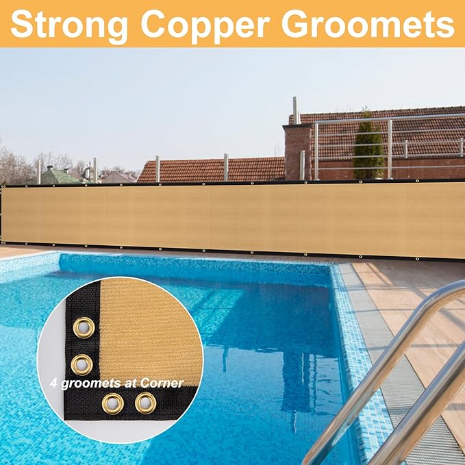 SPORTYOUTH 4ft x 50ft Fence Privacy Screen, Heavy Duty 150 GSM Fencing Mesh Shade Cover Windscreen with Brass Grommets & Cable Zip Ties for Outdoor Wall Garden Backyard Porch - Beige