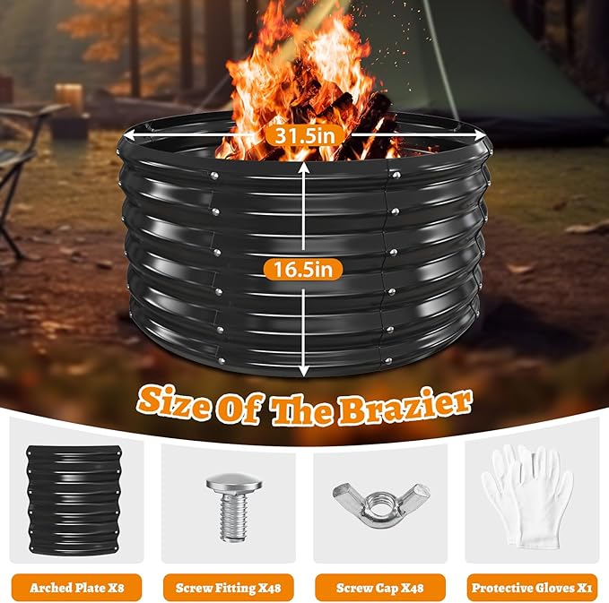 Metal Fire Pit Ring/Bonfire Fire Ring- 32 Inches Diameter, 0.8 MM Thick,1.5 ft High, Durable and Stylish for Outdoor Fire Pits,Patios and Camping (Black, 2.7X2.7X1.5 ft)
