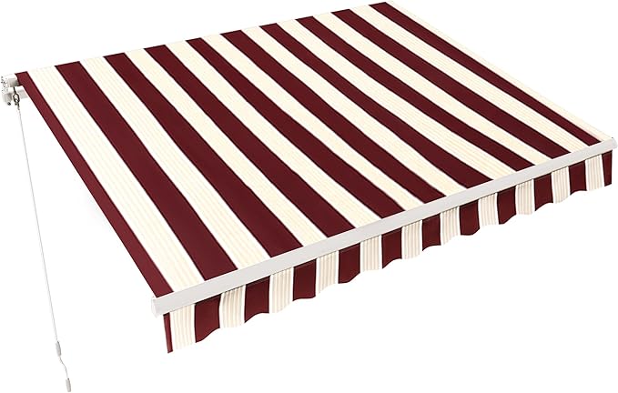 MCombo 11.5x9.5 Feet Manual Retractable Patio Door Window Awning Sunshade Shelter Outdoor Canopy,1210 (Brick Red with Beige Stripes, 11.5'(L) x 9.5'(W))