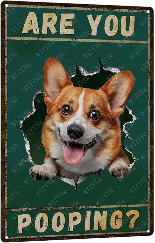 Metal Signs Are You Pooping Corgi Tin Sign Vintage Wall Decor for Home Living Room Bathroom Toilet 12x8 Inch