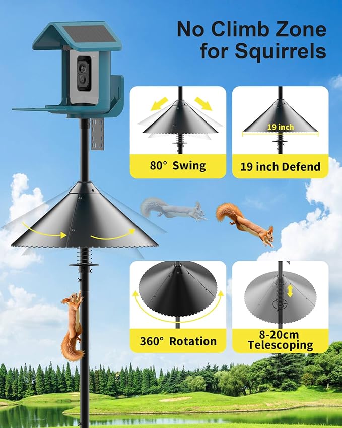 Metal Squirrel Baffle - Squirrel Baffle for Bird Feeder Pole, Upgrade Spring Motion Design for Better Protection, 19 Inch Heavy Duty Guard for Outside Bird Feeder Pole Mount