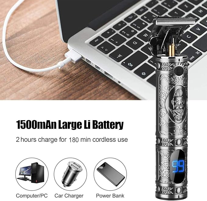 Suttik Hair Trimmer for Men, Professional Hair Clippers for Barber, Beard Trimmer for Men, Cordless Edgers Clippers, Ornate Knight T-Blade Close Cutting Trimmer with LCD, Gray