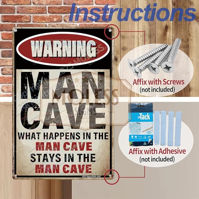 'What Happens Here, Stays Here!' Funny Man Cave Decor for Men | 12x8″ Durable Vintage Metal Man Cave Signs Wall Decorations for Basement/Garage/Mancave, 2357