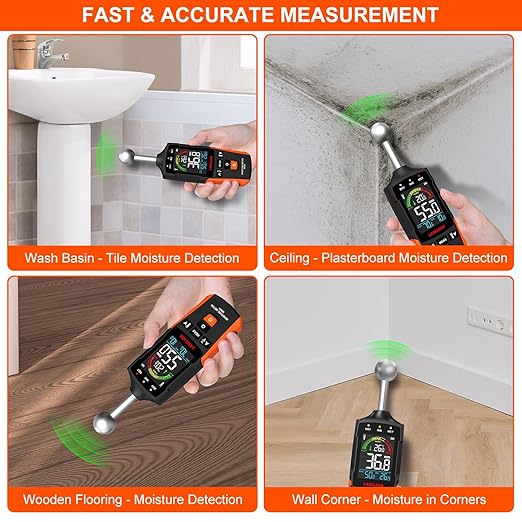 MS04 Pinless Moisture Meter with Ball Probe for Non-Destructive Area Scans Ideal for Wood Walls and Construction Materials Customizable Humidity Alarms Built-in Flashlight