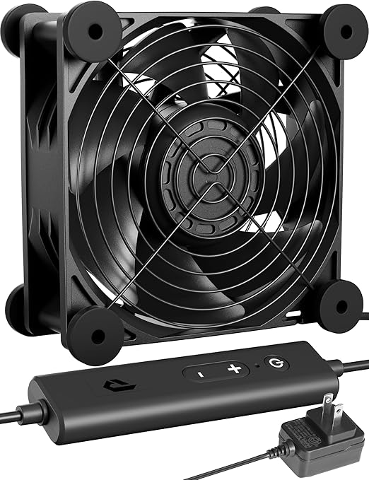 12V 120mm Muffin Fan, 5-Speed Adjustable - Dual Ball Bearing, 60000H Lifespan - Ideal for Doorways, Greenhouses, Cabinets, Electronics