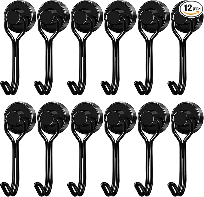 LOVIMAG Hooks, 30lbs+ Magnetic Magnet Hook 2025 Cruise Cabin Ship Essentials Heavy Duty Strong Refrigerator Fridge Hanging for Classroom Beach Vacation Kitchen Grills Home Mug Hanger (12 Pack), Black