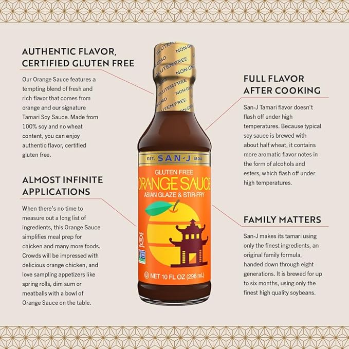 San-J - Gluten Free Orange Sauce - Bright and Sweet Sauce for Cooking - Non-GMO - 10 oz. Bottle
