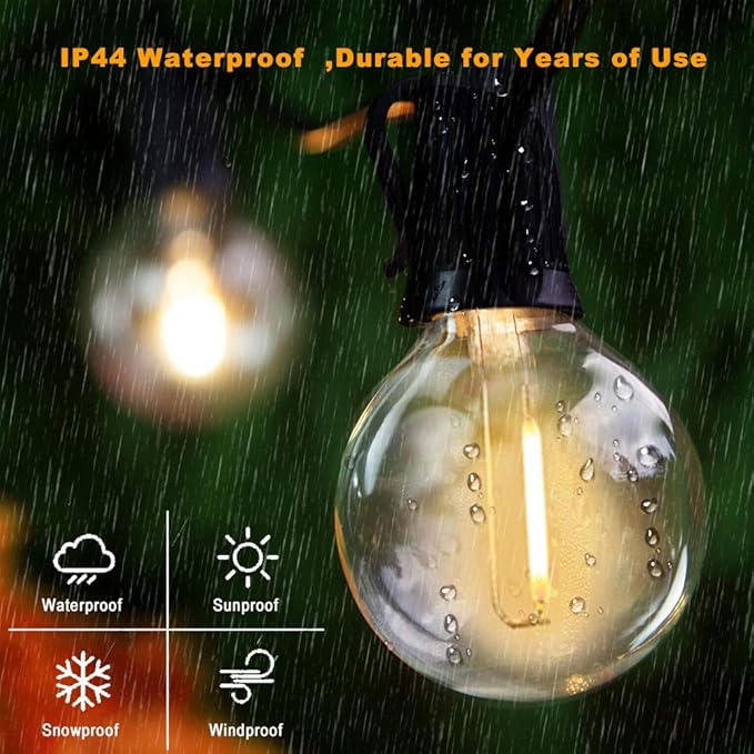 2-Pack 18Ft Outdoor Patio String Lights,UL Listed Commercial Light String with 20+2 Plastic G40 LED Clear Globe Bulbs,Decoration for Patio Backyard Cafe Porch Garden Bistro Party Wedding