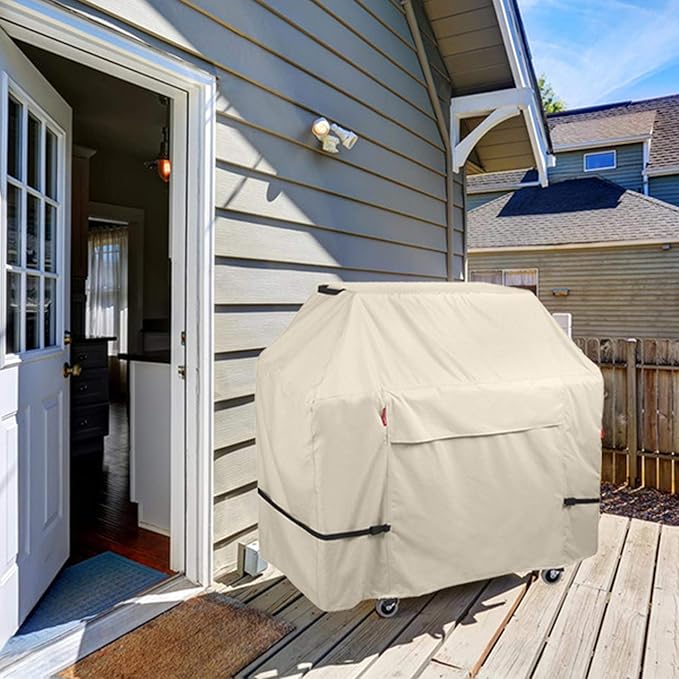 Porch Shield 58W x 24D x 46H inch Premium Gas Grill Cover Up to 56 inch, Waterproof and Fade Resistant 600D BBQ Covers for Weber, Brinkmann, Char-Broil and More, Light Tan