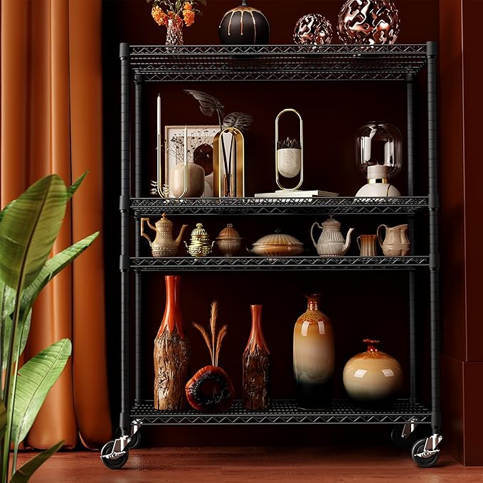 IZEUK Garage Shelving Wide Storage Shelves 4 Tier Metal Shelves 3200 LBS Heavy Duty Adjustable Utility Shelf Rack Black 23.6" D x 53.1" W x 73.6" H