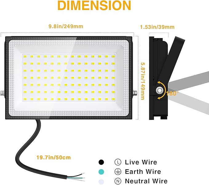 Onforu 100W LED Flood Light Outdoor, 8900LM Security Lights, IP66 Waterproof Outdoor LED Lights, 6500K Daylight White Floodlight for Garage Yard Garden Stadium Playground Arena(2 Pack)