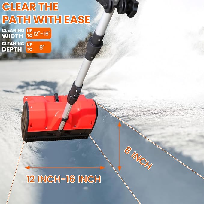 13" Cordless Snow Shovel, 2X 48V 600W Motor 4-Ah Battery Powered Snow Blower 8" Depth Electric Snow Shovel with Directional Plate Adjustable Front Handle (4-Ah Battery & Quick Charger Included) Red