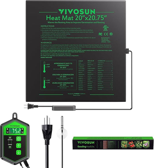 VIVOSUN 20" x 20.75" Seedling Heat Mat and Digital Thermostat Combo Set, UL & MET-Certified Warm Hydroponic Heating Pad for Germination, Indoor Gardening, Greenhouse