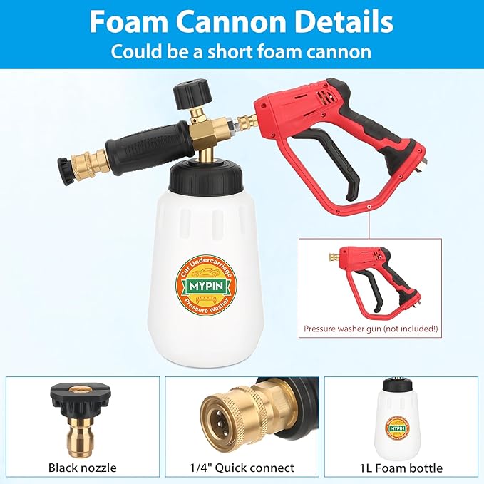 2-in-1 Undercarriage Pressure Washer Water Broom with Replaceable Nozzle, 16 Inch Car Pressure Washer with Foam Washer/Mitten, Surface Cleaner 1200-4000 PSI (with Bottle& Replaceable Nozzle)