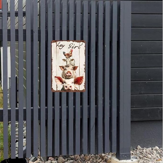 Metal Signs Hey Girl A Group Of Chicken Sheep Pig Sign Vintage Aluminum Sign for Home Office Kitchen Bar Cafe Garden Wall Decor 12x8 Inch