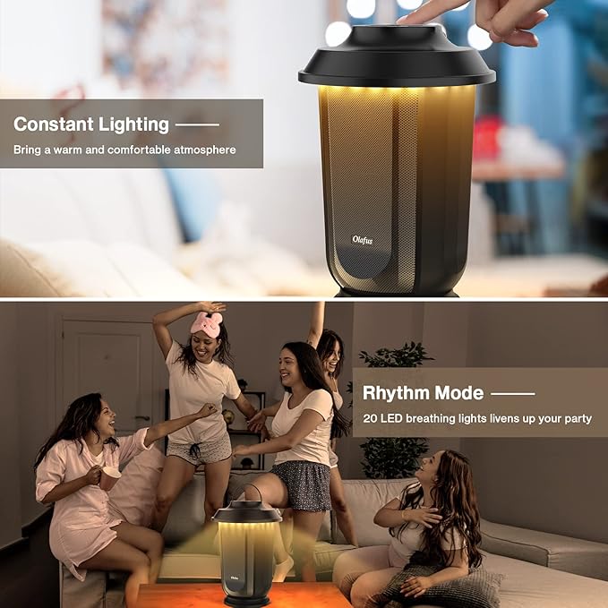 Olafus Outdoor Bluetooth Speakers 2 Packs, 40W True Wireless Stereo Patio Speaker Dual Pairing Lantern Speaker, 20 Warm White LED, Rich Bass for Garden Yard Camping
