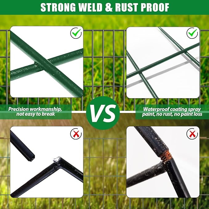 25 Pack Garden Fence Animal Barrier Fencing 1.44 inch Spacing Total 27ft (L) x 24in (H) Rustproof Metal Wire Yard Blocker Dog Fences Border for Outdoor Flower Bed Landscape Fencing Decor Green