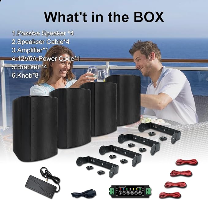 STUDIOFINIX 5.25 Inches 600 Watts Indoor Outdoor Bluetooth Speakers All Weather Wired Wall Mount System for Patio Deck (4 Speakers)