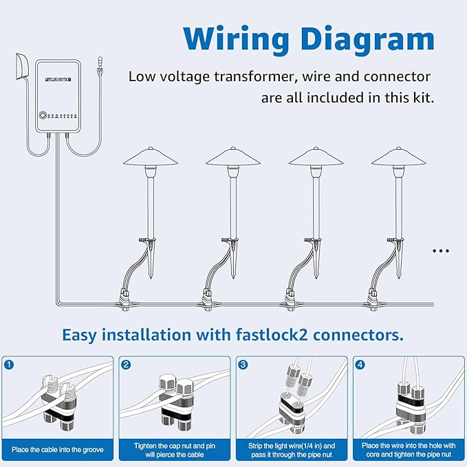 SUNVIE All-in-One LED Pathway Lighting Kit, 8-Pack Low Voltage Landscape Lights with Transformer and 100FT 16/2 AWG Wire, 3000K Waterproof Landscape Lighting with Connectors for Walkway Garden Yard