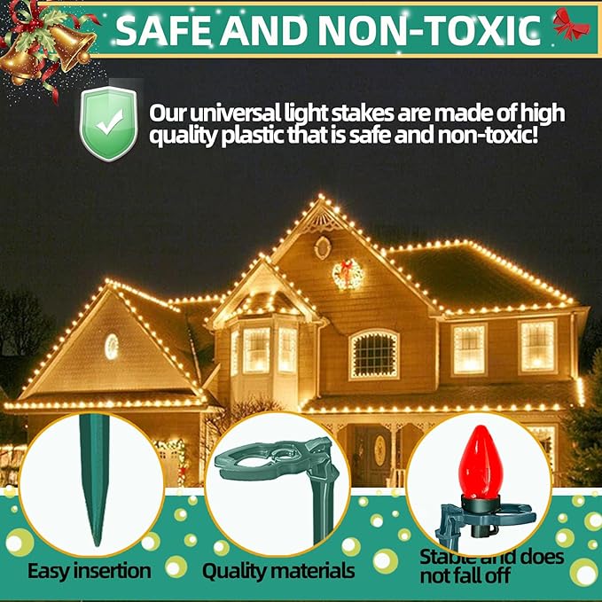 10 Inch Christmas Light Stakes Lawn Garden Stakes Replacement Yard Stakes for Outdoor Lights Path Stakes C7 C9 String Light Holder for Patio Path Decoration (50pack)