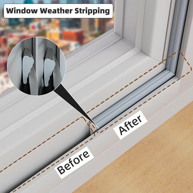 16.4 Ft Weather Stripping Seal Strip for Doors/Windows,Soundproofing Window Insulation Draft Stopper for Winter, Selfadhesive Foam Weather Strip for Door Frame,Door Gap Filler Noise Blocker(Gray)