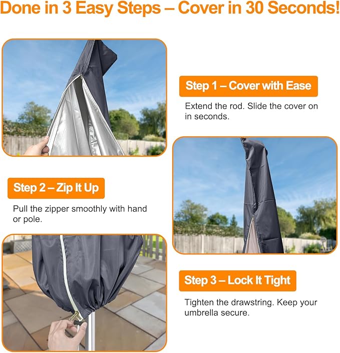 OKPOW Outdoor Umbrella Cover - Small Patio Cover for 6 ft to 9 ft Table Umbrellas - Waterproof Windproof Anti-UV Garden Parasol Covers, Dark Grey