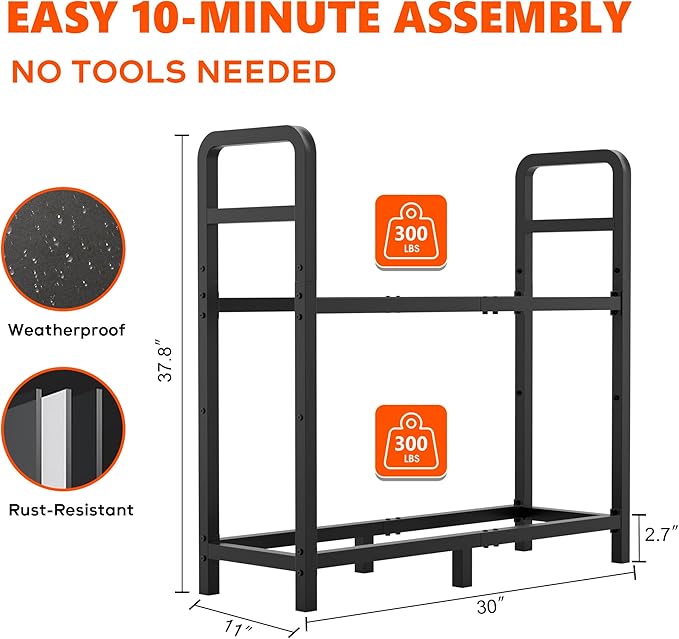 2-Tier Large Firewood Rack Outdoor Indoor with Log Carrier Bag, 30" Stable Log Holder Rustproof Metal Wood Rack for Fireplace Patio Deck Firepit, Heavy Duty Firewood Storage Organizer Tool