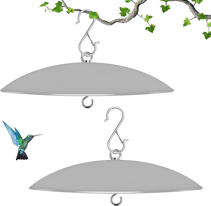 13" Bird Feeder Rain Guard, Hummingbird Feeder Shade Dome Cover, Hanging Squirrel Baffle for Bird Feeder Pole (Grey), 2 Pack