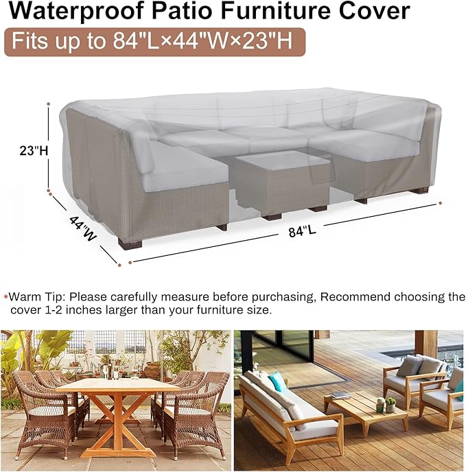 Mrrihand Patio Furniture Set Cover Waterproof, Outdoor Sectional Sofa Set Cover Heavy Duty 600D Table and Chair Set Cover 84" L× 44" W× 23" H